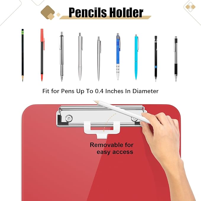 Hongri Plastic Clipboard with Pen Holder, Red 8.5x11 Letter Size Clip Board for Classroom, Office, Students, Nurses and Women, Low Profile Clip, Size 12.5 x 9 in(Pack of 6)