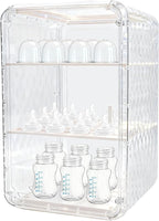 Baby Bottle Organizer,3/4 Tier Bottles Storage Organizers,Clear Station Organizer ContainerClear Baby Bottle Storage Organizer For Countertop And Cabinet,Ideal for Bottles, Pacifiers,Pump Parts