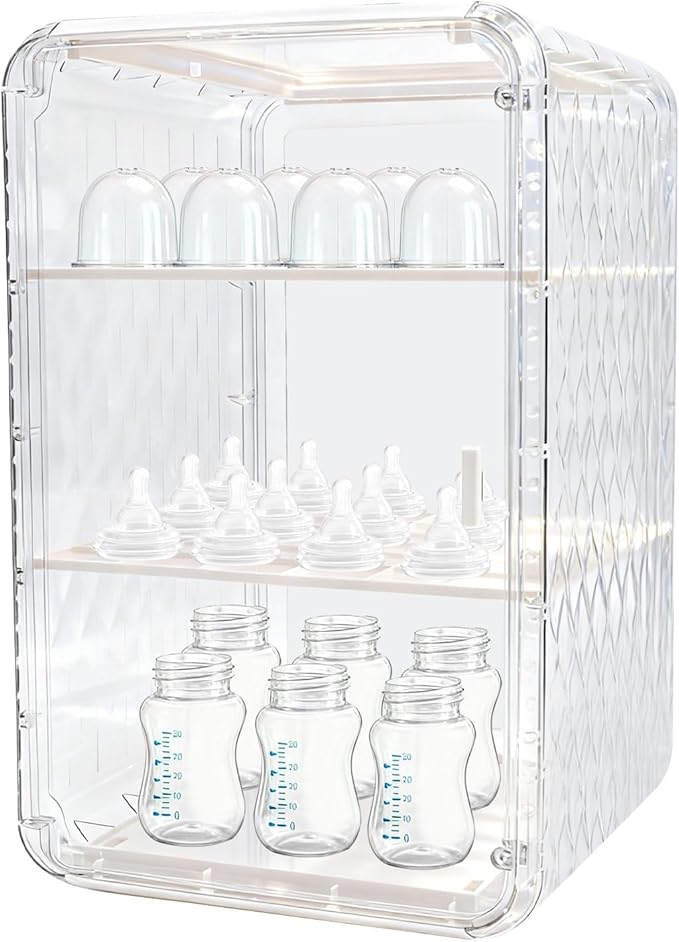 Baby Bottle Organizer,3/4 Tier Bottles Storage Organizers,Clear Station Organizer ContainerClear Baby Bottle Storage Organizer For Countertop And Cabinet,Ideal for Bottles, Pacifiers,Pump Parts