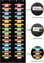 28 Pocket Hanging Wall File Organizer with 28 Name tag Pockets, File Storage Pocket Chart for Classroom and Office Use. Keeps Assignments, Files, Scrapbooks, and Papers Neatly Organized.