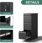 3 Drawer File Cabinet with Lock, Metal Vertical Filing Cabinets for Home Office, Steel Storage Cabinet for Hanging Legal/Letter Size Files, Assembly Required (Black)