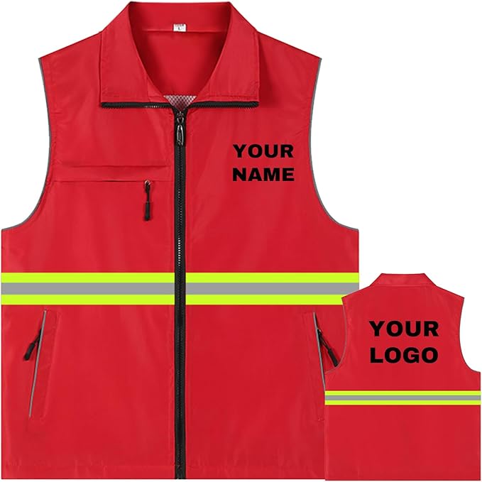YOWESHOP Lightweight Zip-Up Safety Vest with Pockets for Outdoor Activities,Custom Logo Sleeveless Windbreaker