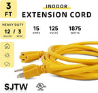 EP 3 Ft Outdoor Extension Cord, 12/3 SJTW Heavy Duty Extension Cable with 3 Prong Grounded Plug, 15 AMP Power Cord for Lawn, Garden, Appliances, Yellow