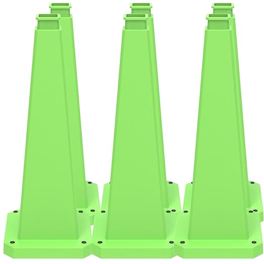 BESEA 6 Pack 28" Bright Green Traffic Safety Cones with Weighted Base, High-Visibility Parking Cones for Driveways, Business Parking Lots, Garages, Indoor/Outdoor Use