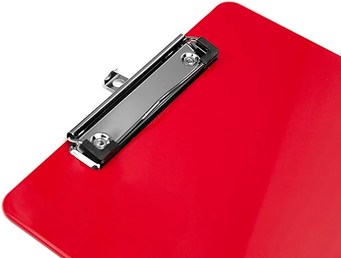 Plastic Clipboards (Set of 6) Multi Pack Clipboard (Red) Strong 12.5 x 9 Inch | Holds 100 Sheets! Acrylic Clipboards with Low Profile Clip | Cute Aesthetic College School Supplies for Girls and Boys