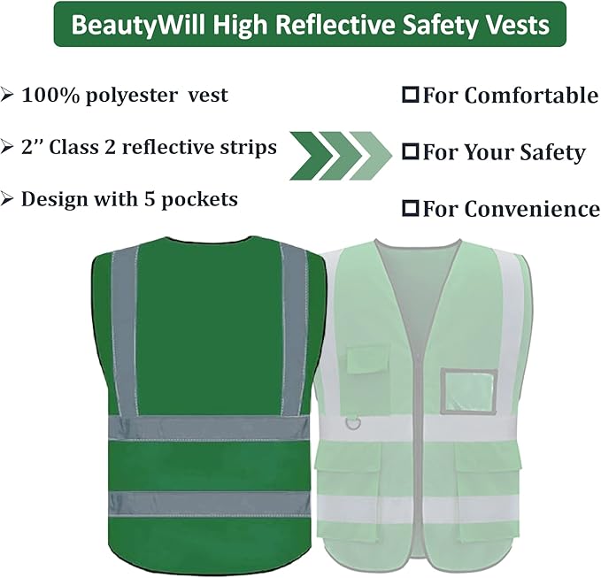 BeautyWill Custom Logo 10/20 Pack Safety Vest Class2 High Visibility Vest with Pockets Breathable Construction Vest Bulk