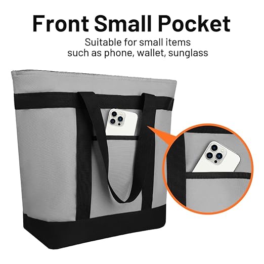 2Pk Insulated Reusable Tote Bag for Grocery Shopping for Women/Men, Pizza/Food Delivery Bag to Keep Food Cold/Hot for Professional Food Carriers, Cooler bags for Travel/Beach/Picnic, Grey