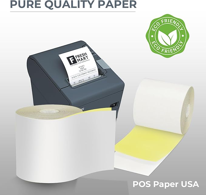 3" x 95' 2-Ply Carbonless Paper (50 Rolls/Case) - White/Yellow - BPA Free