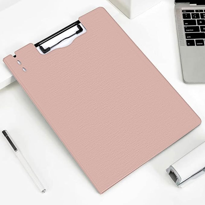 Y YOMA Clipboard Folder, A4 Foldable Plastic Clipboard with Metal Clip, 360° Rotating Cover, Waterproof Work Folder for Home, Office, School, Field Work, Outdoor - 2 Pack, Pink