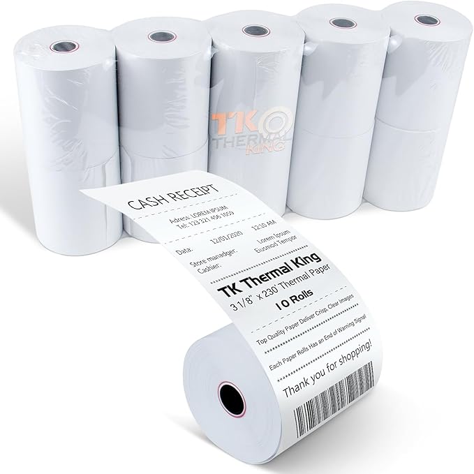 (10 Rolls) 3 1/8" x 230' Thermal Paper, Premium Quality POS Receipt Paper for Retail Business Cash Register, Fits Most Credit Card Terminal Point Of Sale