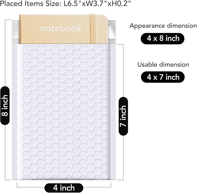 Fuxury Bubble Mailers 4x8 Inch White 200 Pack Padded Envelopes Usable Size 4x7" Thick Mailing Envelopes Bubble Opaque Padded Mailers Shipping Bags for Mailing Jewelry Makeup Small Business#000