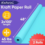 48" x 1200" (100 ft) Light Blue Kraft Paper Roll (Value Pack of 2), 45 lbs Thickness, Made in USA Colored Kraft Paper for School, Bulletin Board - Odorless, Non-Toxic, Safe for Kids