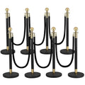 Crowd Control Barriers Black Gold Stanchions Posts, 8pcs Poles and Black Velvet Ropes 6pcs, Queue Barrier Line Divider with Fillable Plastic Base for Airport,Parties,Grand Opening