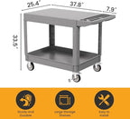 2-Tier Rolling Tool Cart,Heavy-Duty Plastic Service Cart with Lipped Shelves,550 lbs Capacity Utility Cart,Flat Top 46 x 26 Inch Rolling Work Carts for Garage,Salon,Kitchen,Office-Gray