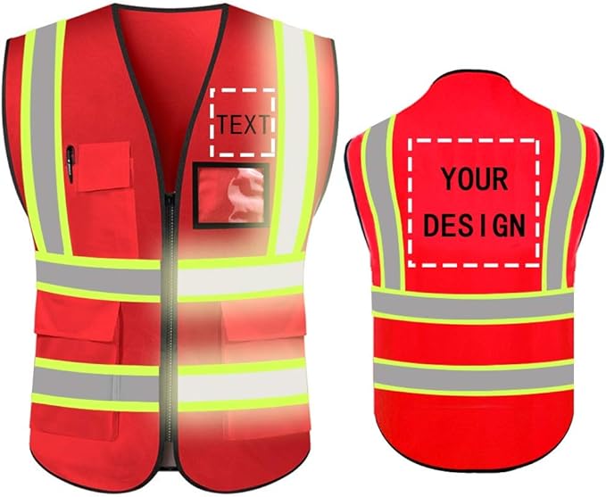 YOWESHOP High Reflective Visibility Safety Vest Custom Your Logo Safety Workwear with Reflective Strips and Front Zipper