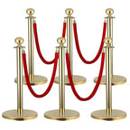 6 PCS Stainless Steel Stanchion Post,5Ft Red Velvet Rope, Hollow Base and Velvet Ropes Safety Barriers Set, Poles Crowd Control Barriers for Red Carpet Themed Decoration (6)