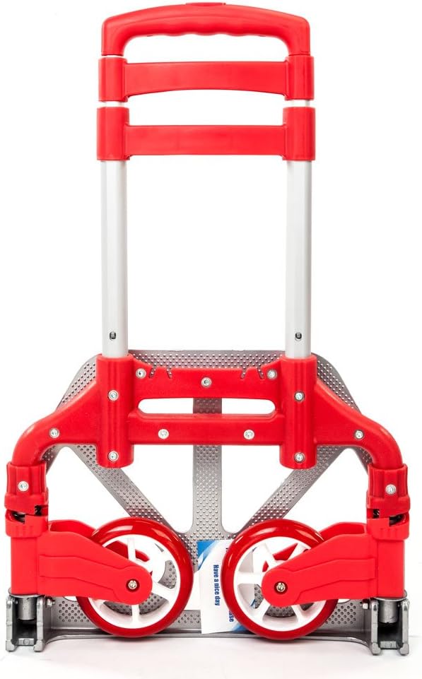Folding Hand Truck Dolly, 200 lbs Capacity Dolly Cart, Aluminum Portable Foldable Hand Cart with Retractable Handle, Ideal for Shoping, Office, Travel, Moving, Red