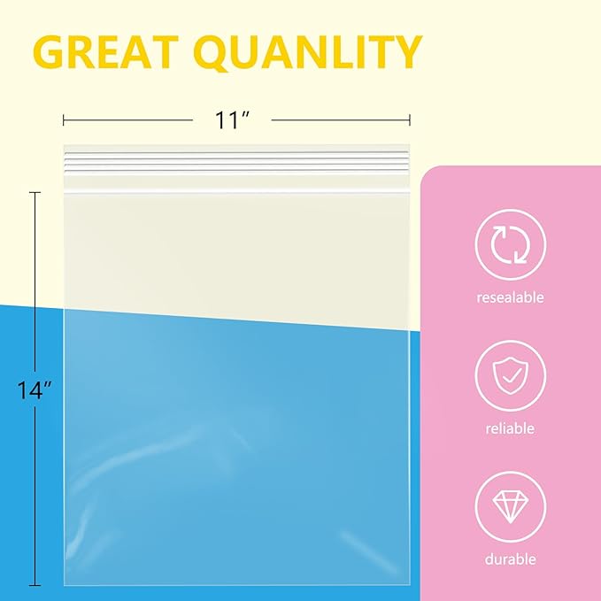iMailer - 500 Pcs- 11" x 14" Reclosable Plastic Zip Poly Bags- Clear Zip Bag for Prints, Photos, Documents, Clothing, T-Shirt