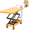 Hydraulic Lift Cart, Double Scissor Design with 770 lbs Load Capacity, 49.6" Max Lift, 4 Locking PU Wheels & Safety Guard for Material Handling and Transportation