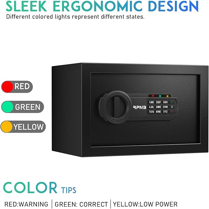 RPNB Deluxe Safe and Lock Box, Digital Keypad Safe Box, Steel Alloy Small Safes, Keypad Lock, Perfect for Home Office Hotel Business Jewelry Cash Use Storage