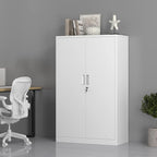 Metal Storage Cabinet with Locking Doors and 3 Adjustable Shelves, 53.5-Inch Tall Lockable Steel Storage Cabinets for Home Office Garage Pantry (White)
