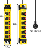 Heavy Duty Power Strip,6 Outlets Metal Power Strip with Individual Switch & Cord Management,Mountable Surge Protector 1200J,6FT Extension Cord(Yellow,6 FT)