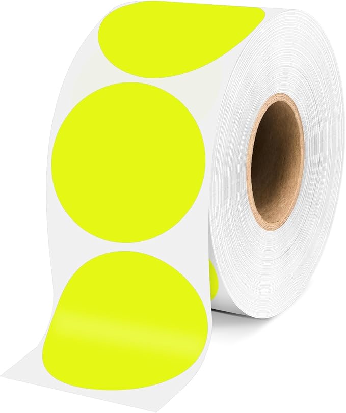 500 Pcs 2 Inch Color Code Labels, Fluorescent Yellow Permanent Circle Stickers, Durable, High Visibility for Office, Industrial, and Home Organization