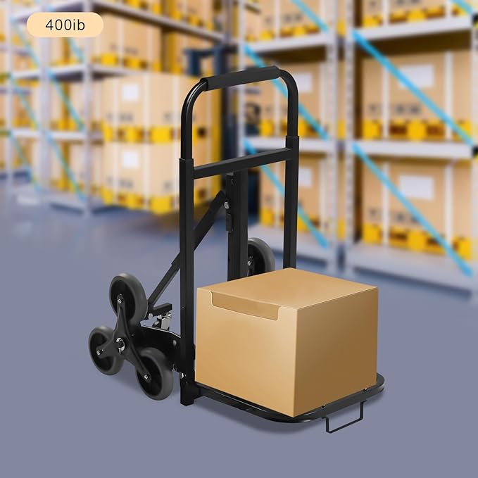 Folding Stair Climbing Dolly, Heavy Duty Stair Climbing Cart Dual-Purpose Cart 551 Lbs Capacity 33x40cm Extended Deck Dual-Wheel Support Bars Sturdy Wheels for Offices, Campsites, Event Venues