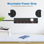 CCCEI Metal Power Strip Individual Switches 6 Outlets, Heavy Duty Power Strip 20Amp Surge Protector for Appliances, 6FT Extension Cord Strip, 1200J Surge Protector 20A 125V 2500W.
