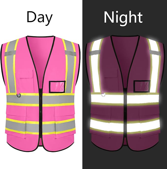 Safety Vest Customize Logo with 5 Pockets & Zipper Reflective High Visibility Vest Class 2 Outdoor Workwear
