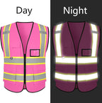 Safety Vest Customize Logo with 5 Pockets & Zipper Reflective High Visibility Vest Class 2 Outdoor Workwear