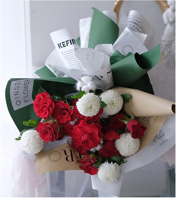 FWSA WRAPS Korean Gray Flower Wrapping Paper Bouquet Thickened Fresh Flowers Packing Material Waterproof Florist Supplies (Color 4 (Elegant Grey))