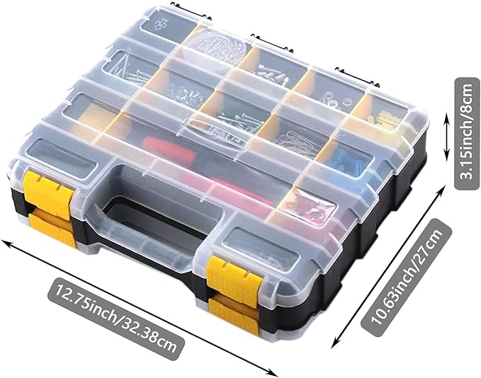 Hardware Organizer Box 34 Compartments Small Parts Organizer with Removable Dividers Durable Plastic Double Side Tools Box Screw Organizers For Nuts, Bolts, Screws, Nails 2Pack