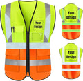 YOWESHOP High Visibility Safety Vest Custom Your Logo Protective Workwear 5 Pockets With Reflective Strips Outdoor Work Vest (M, Yellow Orange Luminous)