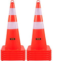 VEVOR Safety Cones, 10PCS 28" Traffic Cones, PVC Orange Construction Cones, 2 Reflective Collars Traffic Cones with Weighted Base and Hand-Held Ring Used for Traffic Control, Driveway Road Parking
