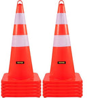 VEVOR Safety Cones, 10PCS 28" Traffic Cones, PVC Orange Construction Cones, 2 Reflective Collars Traffic Cones with Weighted Base and Hand-Held Ring Used for Traffic Control, Driveway Road Parking