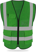 HYCOPROT High Visibility Mesh Safety Reflective Vest with Pockets and Zipper, Meets ANSI/ISEA Standards