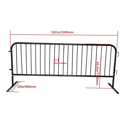 2 Pack 8.5 Ft Steel Crowd Control Heavy Duty Interlocking Steel Safety Barriers Barricade Fence Frame Guard for Events Road Traffic Control, Black