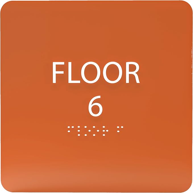 6" X6" Floor 6 Sign - ADA Compliant Tactile Graphics Grade 2 Braille Text Acrylic Wall Signs - Directional Assistance, Floor Number Safety Sign for Office, school Hospital, Apartment