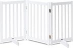 LZRS Freestanding Dog Gate 30 inch Tall - 3 Panels Solid Wooden Pet Gate for Doorways, Stairs & Hallways, Expandable & Foldable with Support Feet，Indoor Use,White