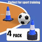 BESEA 4Pack 18 Inch Blue Traffic Cones with 6 Inch Reflective Collar, Heavy Duty PVC Safety Cones with 10.5 x 10.5 Inch Base for Parking, Driving Practice, Sports Training, and Construction