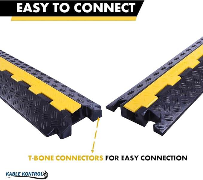 Kable Kontrol Atlas Heavy Duty Cable Protector Ramp - 1 Channel Bulk Wholesale Pallet - 50 Pcs - 39" Long Black & Yellow - 24,000 Lbs Capacity - Rubber Speed Bump Wire Protector Cord Cover - CP9896