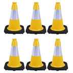6 Pack 12 Inch Yellow Reflective Traffic Cones, Black Base Safety Markers for Warehouse Aisles, Driveways and Indoor Safety Training (6, Yellow, 12 Inch)