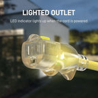 25FT 12/3 Gauge Heavy Duty Outdoor Extension Cord Waterproof, Weatherproof -58°F to 140°F with Lighted Outlet & Press-Release Lock, 15A 1875W 3 Prong, SJTW Electrical Power Cord, ETL Listed (Yellow)