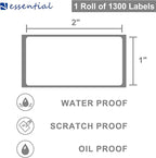 ESSENTIAL 2"x 1" White Direct Thermal Barcode Labels, Shipping Label, Compatible with Zebra & Rollo Label Printer, 1300 Labels of Roll (1 Roll)