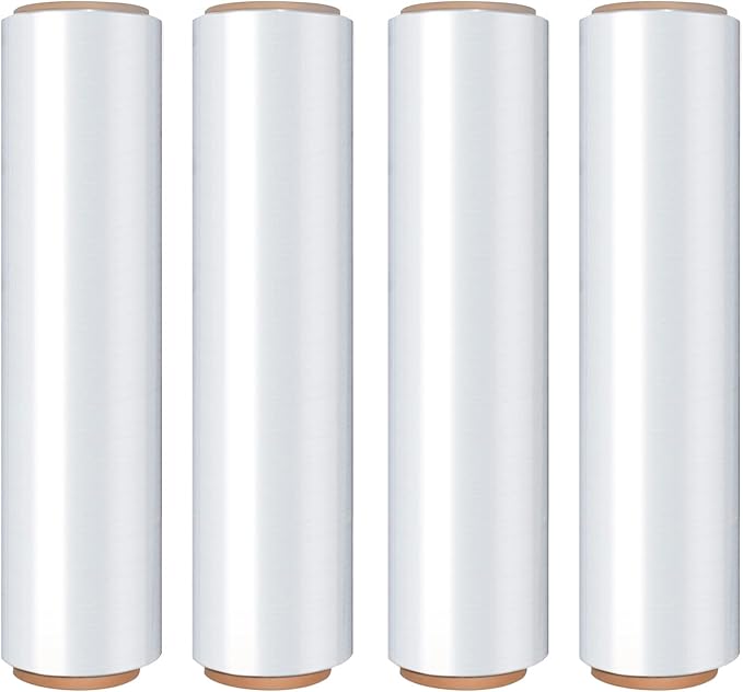 18 Inch Stretch Wrap Roll, Heavy Duty 1500ft Shrink Wrap Roll, Clear 80 Gauge Industrial Strength Stretch Film, Plastic Wrap for Pallet Wrapping Shipping Moving(4 Pack)