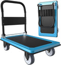 WUD Push Cart, Folding Mobile Platform Trolley,Thickened and Reinforced, 360° Swivel Wheels,35.4 “L x 23.6 ”W, 1100 lb. Blue Dolly cart with Wheels