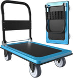 WUD Push Cart, Folding Mobile Platform Trolley,Thickened and Reinforced, 360° Swivel Wheels,35.4 “L x 23.6 ”W, 1100 lb. Blue Dolly cart with Wheels