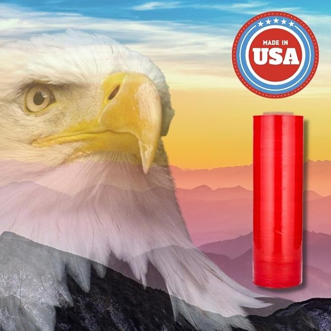 PSBM Red Stretch Wrap, 1 Pack, 15 Inch x 1500 Feet, 80 Gauge, Plastic Cling Dark Color Hand Stretch Film Rolls for Packaging Moving Packing Pallets