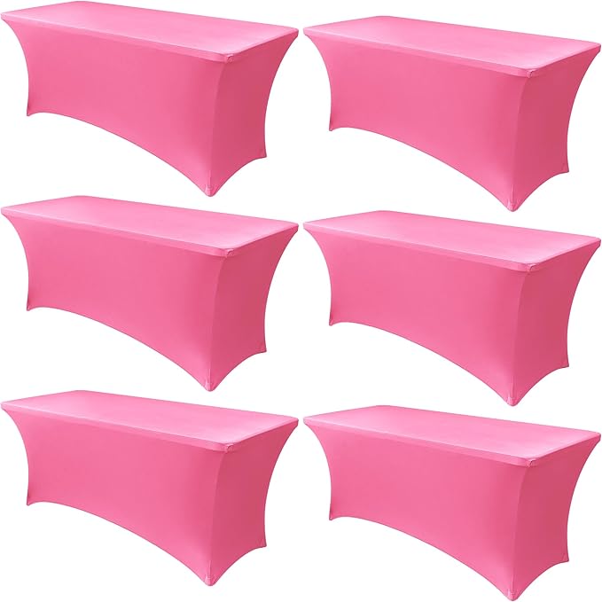 Obstal 6 Pack Stretch Spandex Table Covers for 6 Foot Tables - 6 FT Universal Rectangular Fitted Tablecloth Protector for Wedding, Banquet, Party, 72 Length x 30 Width x 30 Height Inches, Dark Pink